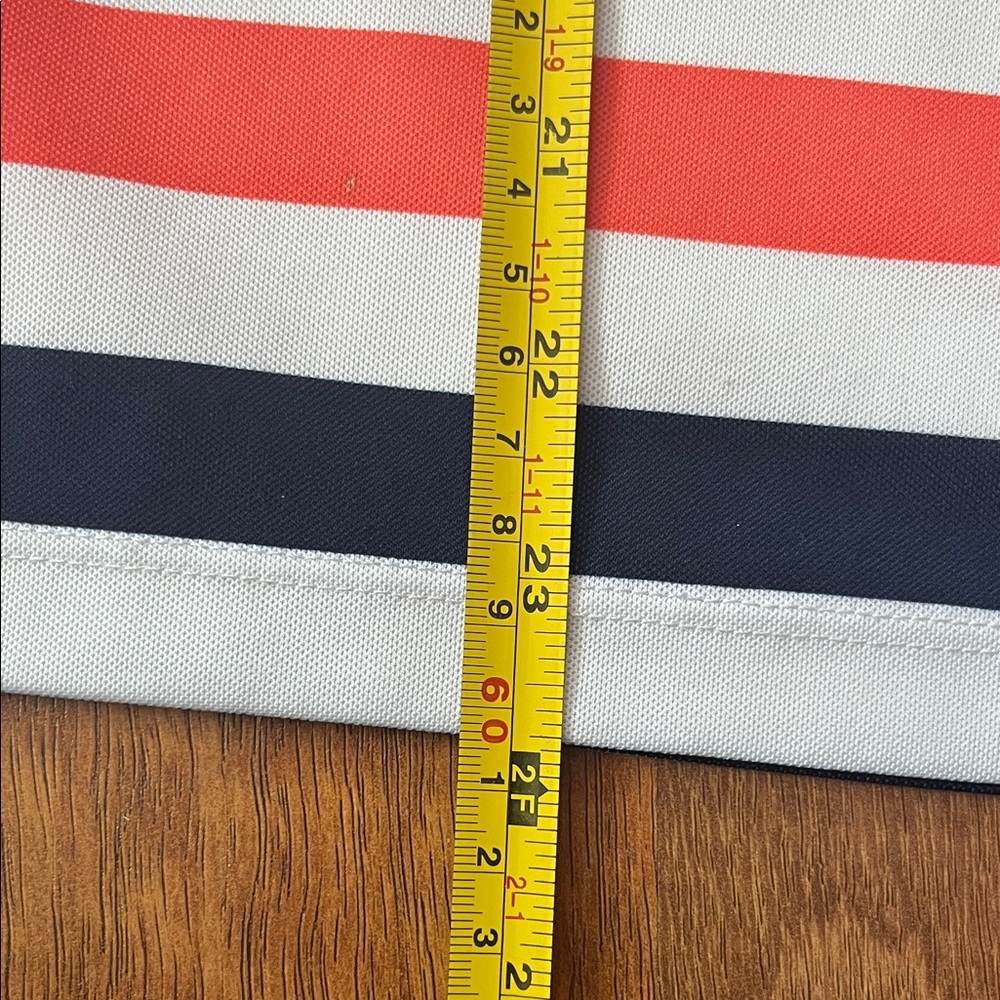 Like new Izod Women's 1/4 zip Down Shirt - Coral, White, and Navy Stripes - Picture 9 of 12